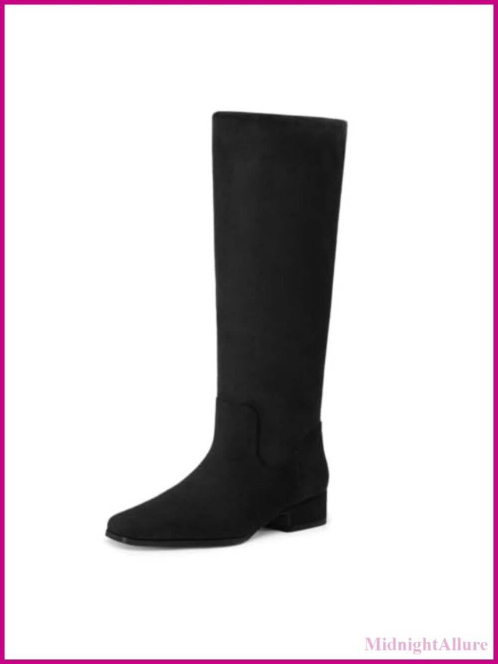 Suede Knee High Boots Women Low Heel Flat Chunky Square Toe Tall Boots
